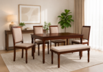 Willowbrook Contemporary Crafted Solid Wood Natural Finish Six Seater Family Dining Table Set