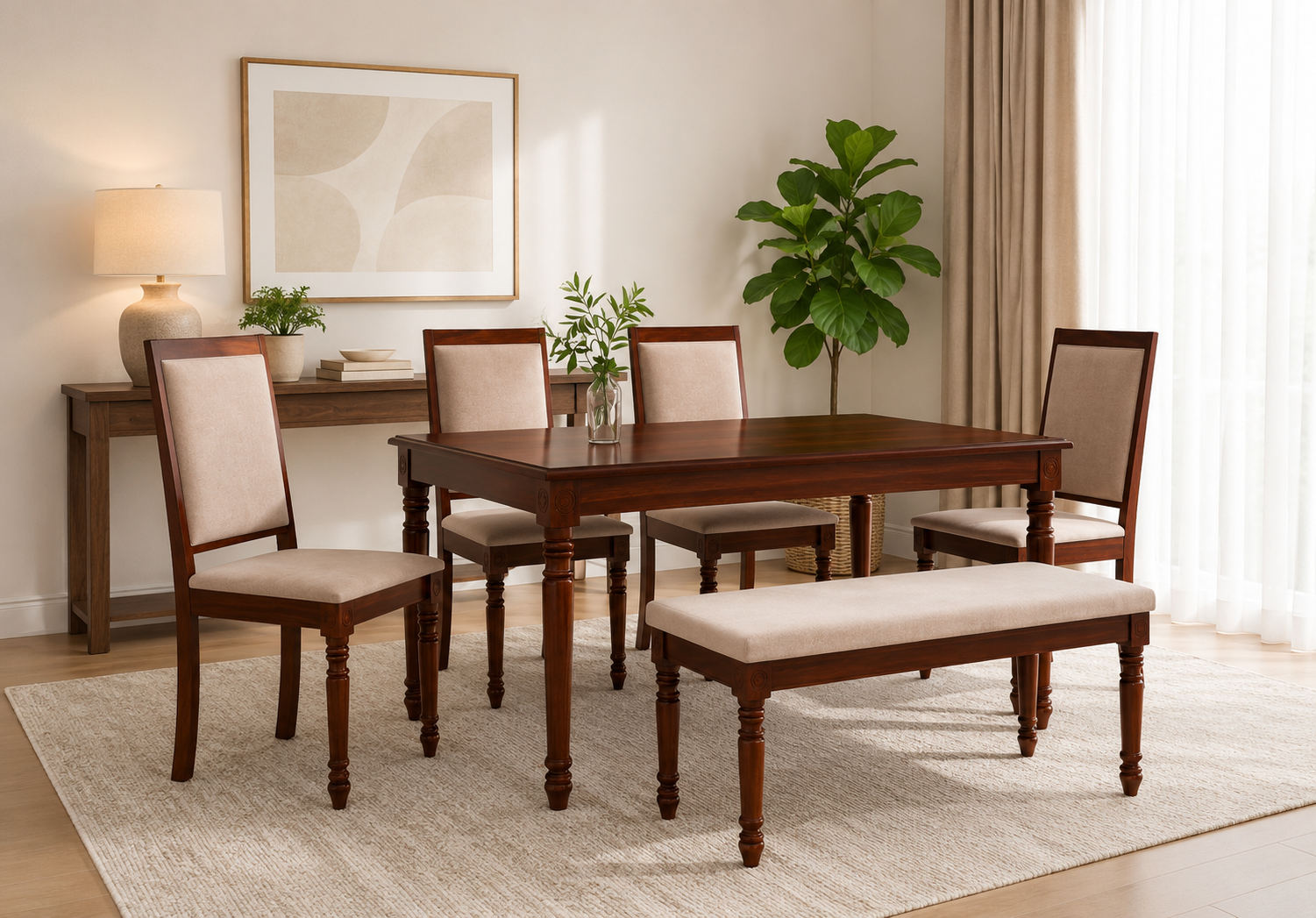 Willowbrook Contemporary Crafted Solid Wood Natural Finish Six Seater Family Dining Table Set (1) Willowbrook Contemporary Crafted Solid Wood Natural Finish Six Seater Family Dining Table Set - Image 1