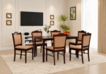 Woodland Premium Handcrafted Traditional Natural Finish Solid Wood Six Seater Dining Table And Chair Set