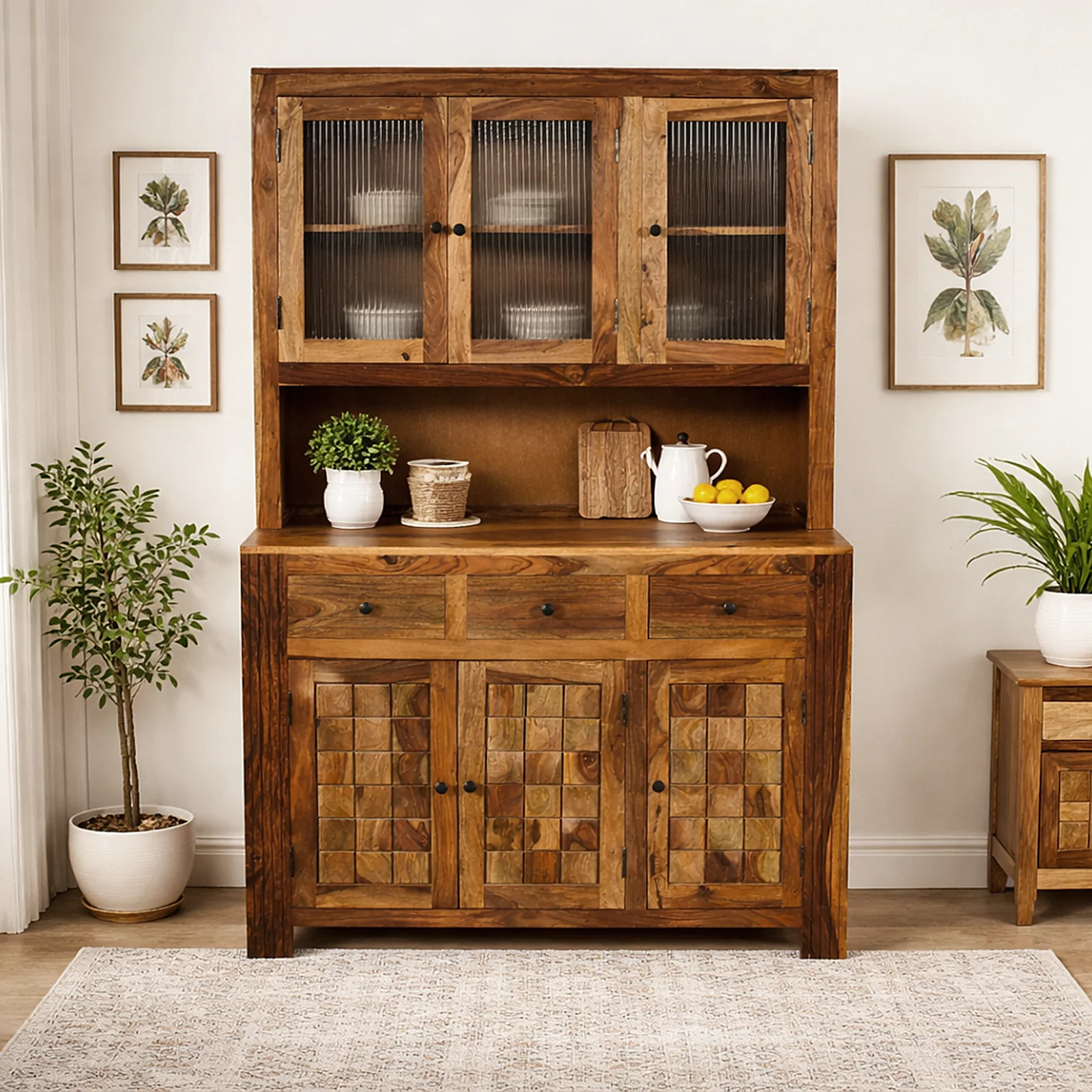 Cedarbrook Classic Natural Finish Wooden Crockery Storage Cabinet (2) Cedarbrook Classic Natural Finish Wooden Crockery Storage Cabinet - Image 1