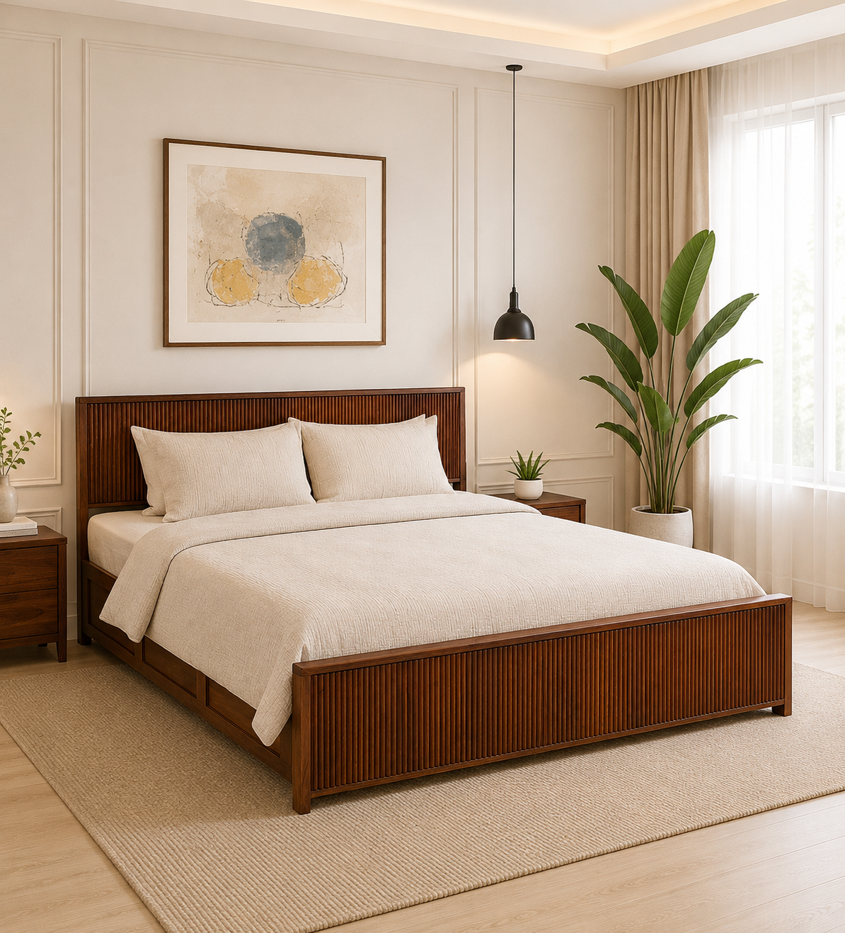 Elmwood Premium Classic Solid Wood Natural Finish Hydraulic Storage Bed (1) Elmwood Premium Classic Solid Wood Natural Finish Hydraulic Storage Bed - Image 1