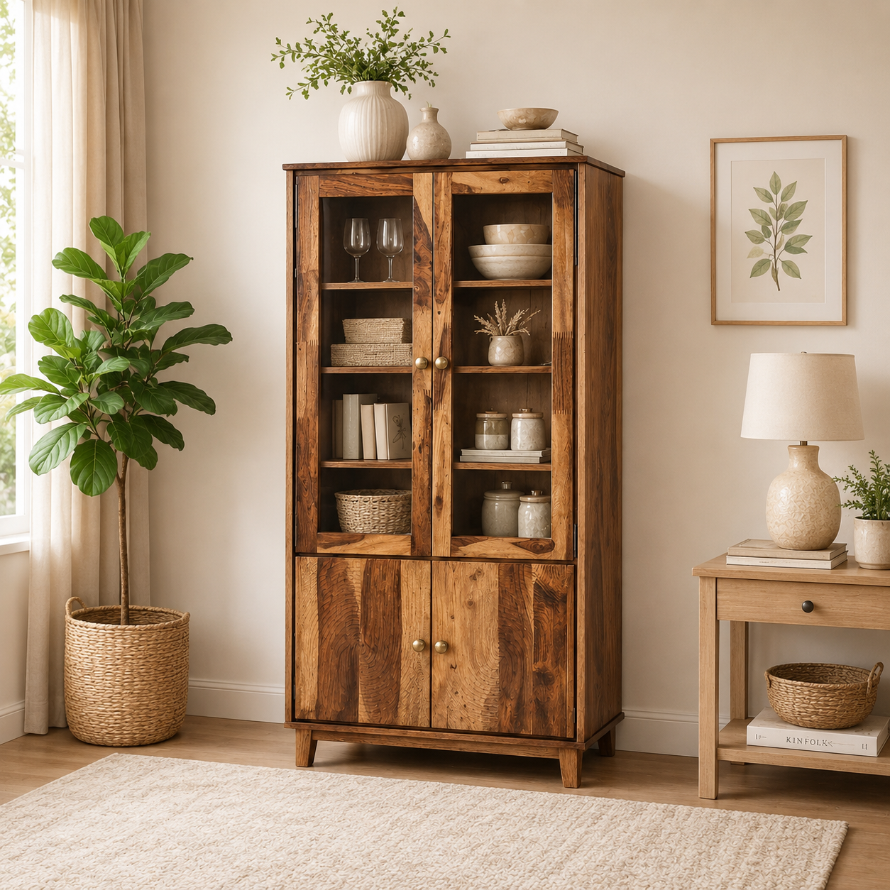 Timbercrest Traditional Handcrafted Natural Wood Crockery Cabinet (1) Timbercrest Traditional Handcrafted Natural Wood Crockery Cabinet - Image 1